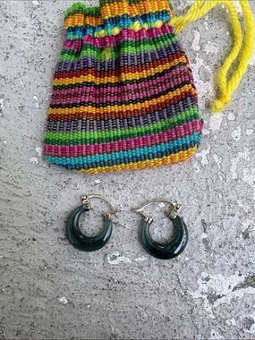 Guatemala Jade and silver hoop earrings